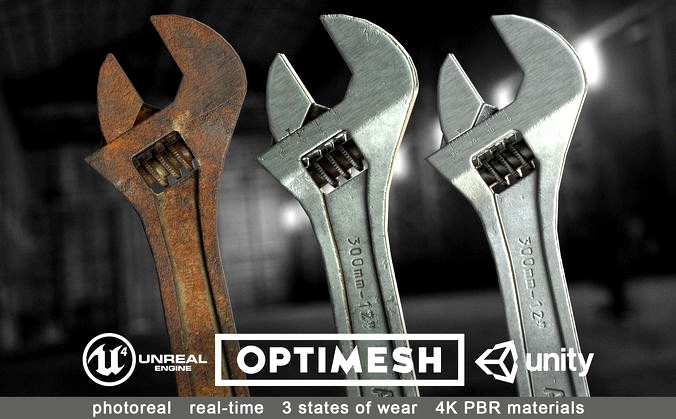 Adjustable spanner - 3D PBR model