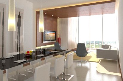 Photorealistic Living  Dining Room 076 3D Model