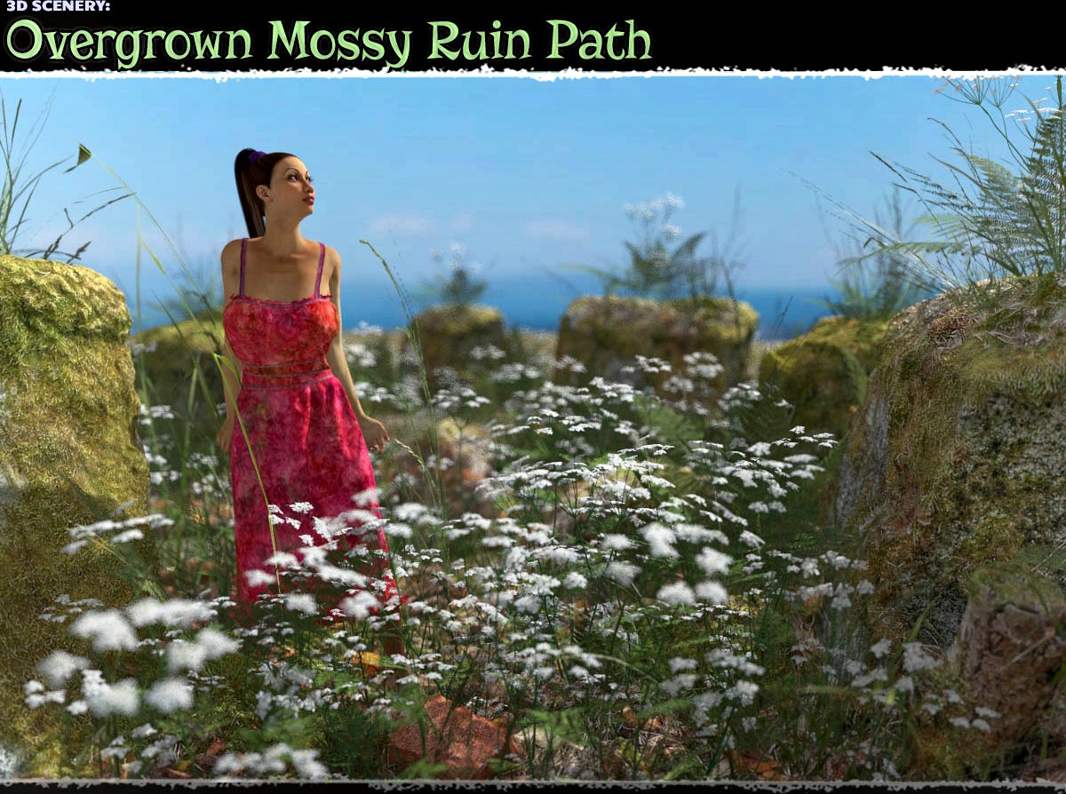 3D Scenery: Overgrown Mossy Ruin Path