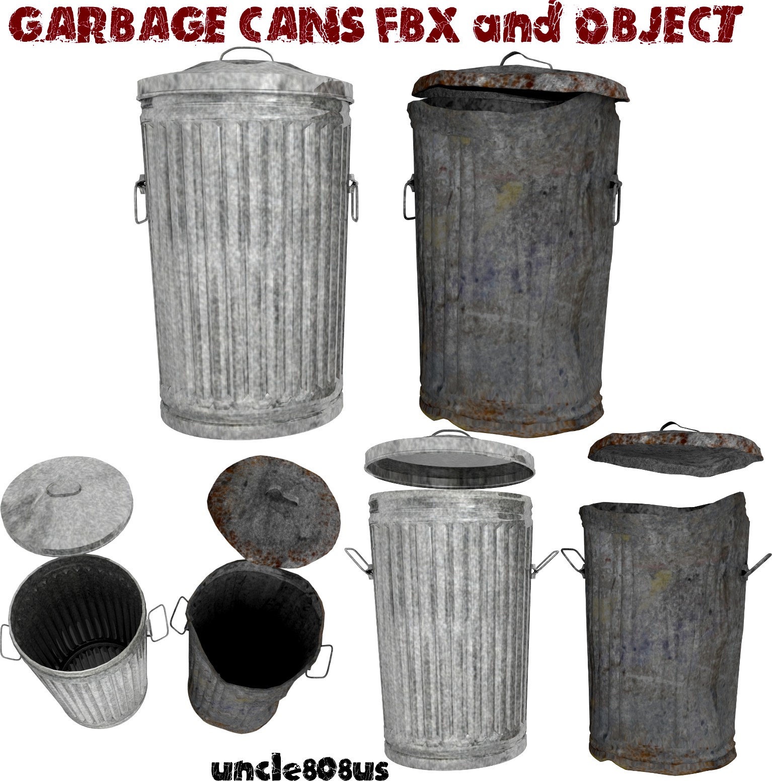 Garbage Cans fbx and Object - Extended License