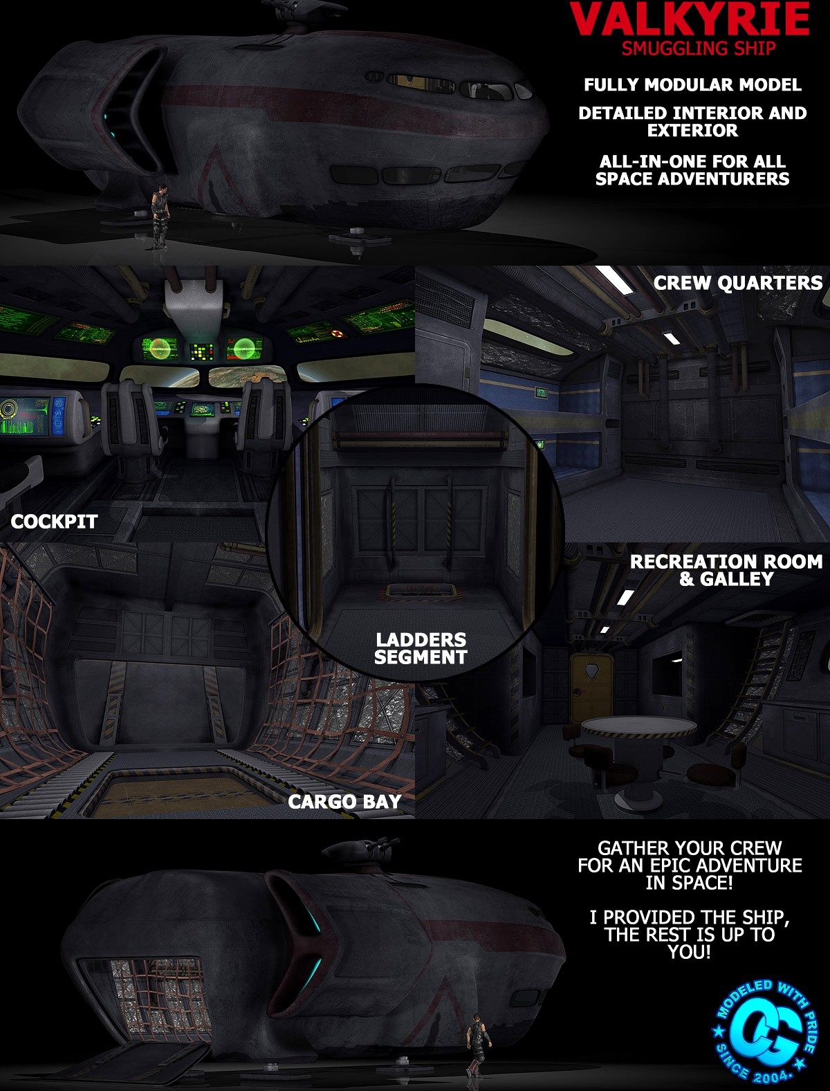 Spaceship with detailed interior