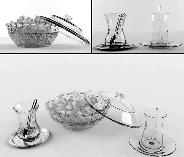 sugar case and tea cups