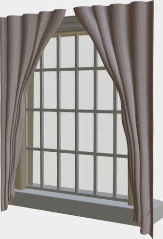 Window with frame and curtains