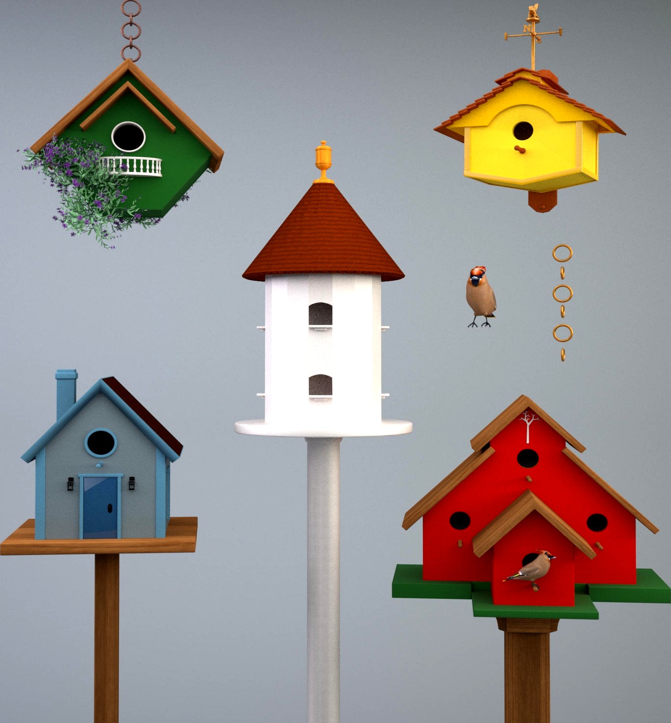 Five Birdhouses - OBJ