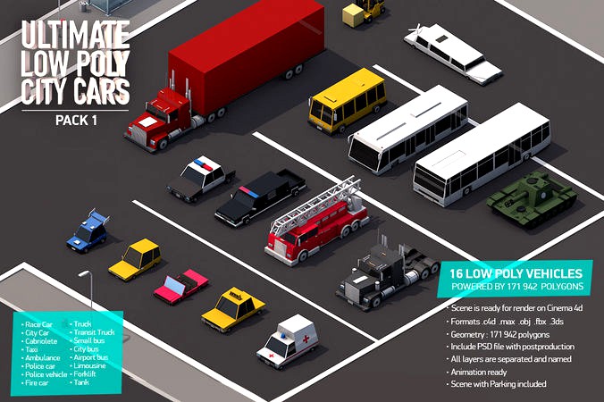 Ultimate Low Poly City Cars Pack 1