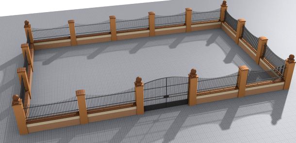 Fences set module Straight and curves with gates 3D Model