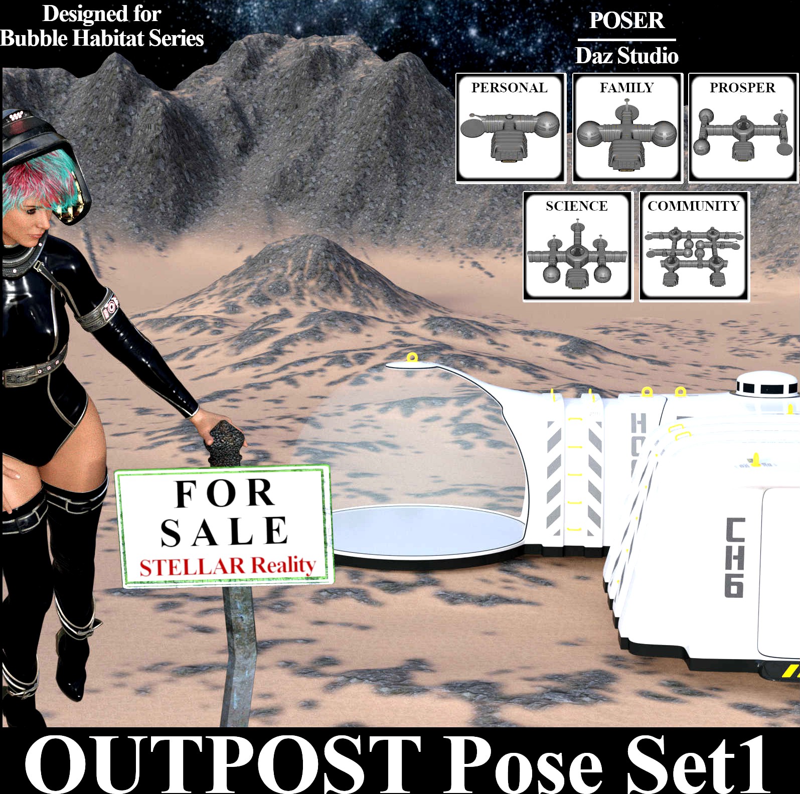 OUTPOST Poses Set1 for Bubble Habitat Series for Poser  or DazStudio