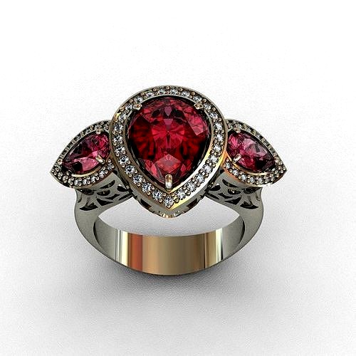 Garnet-Rhodolite and Diamond Ring | 3D
