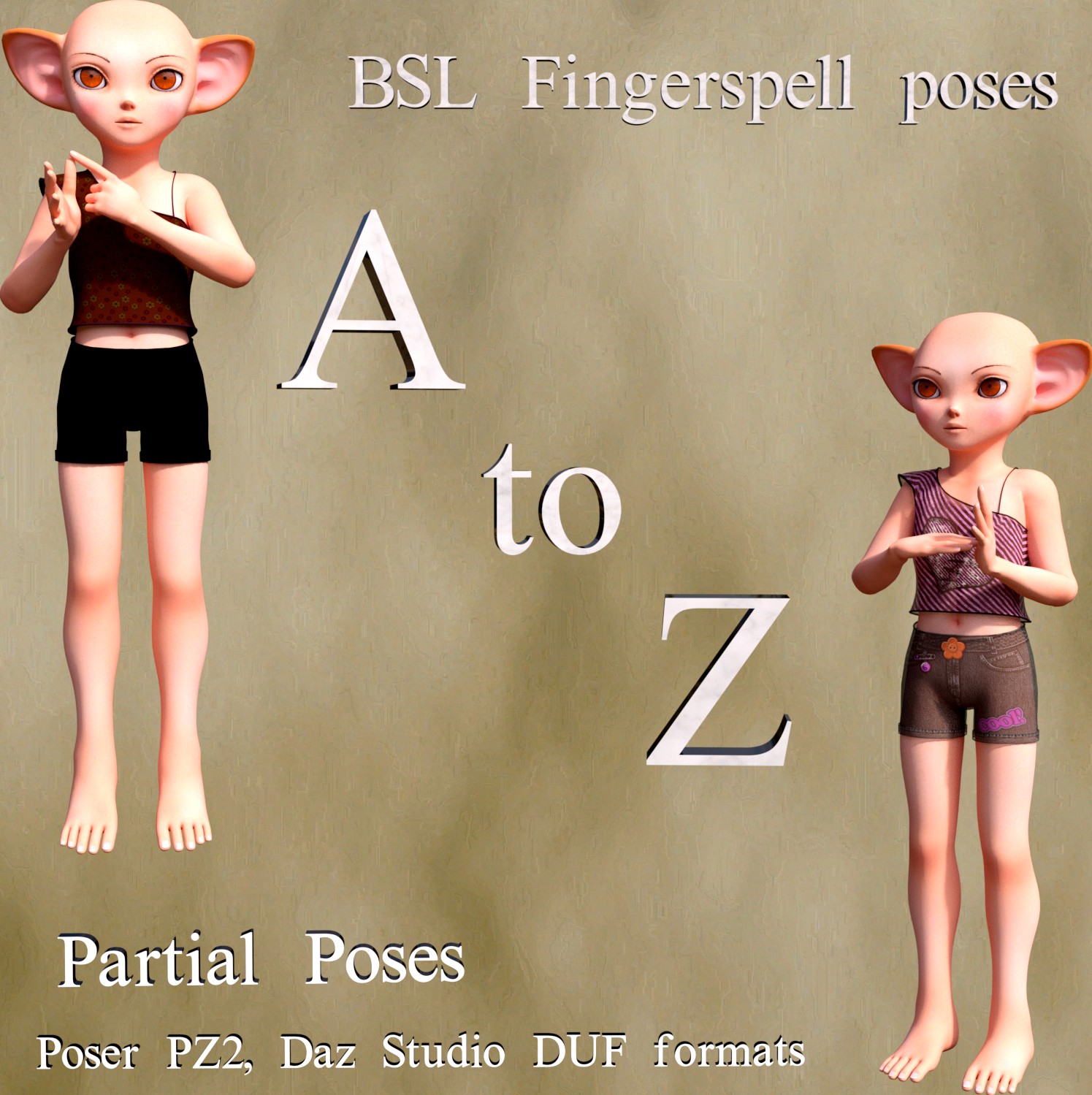 BSL Fingerspell Poses for Scampixie Pranx
