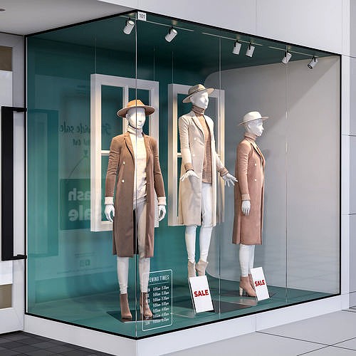 Shop front with female mannequin