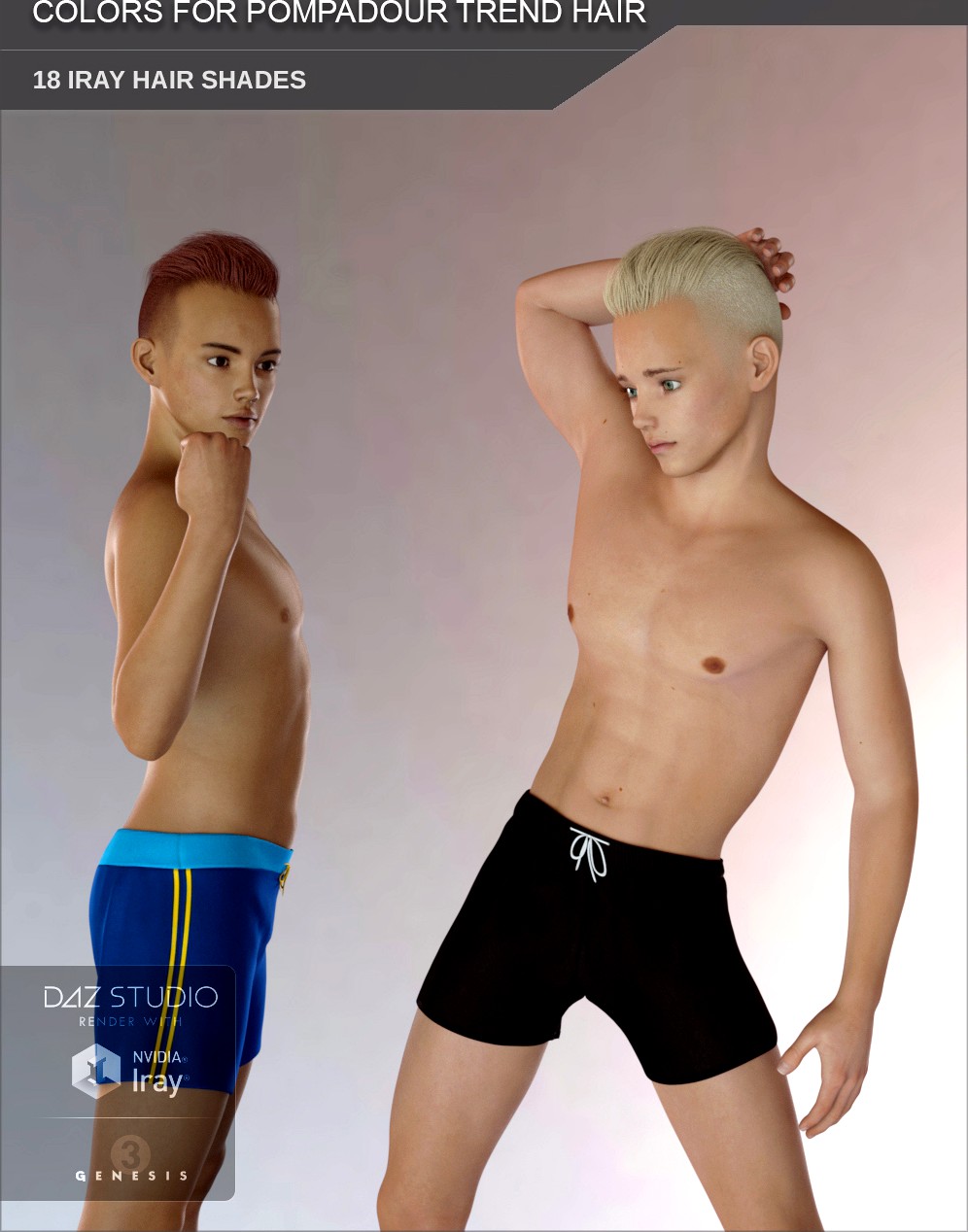 Color Add On for Pompadour Trend Hair for Genesis 3 Male(s)