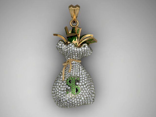 Money Bag pendant with gemstones | 3D