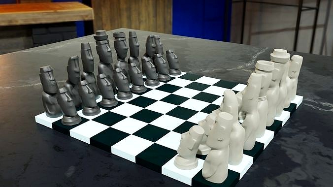 3D printable Moai Chess Set 6 Pieces STL OBJ Blender | 3D