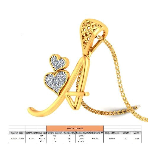Letter A Script Gold Pendant With Diamonds 1 | 3D