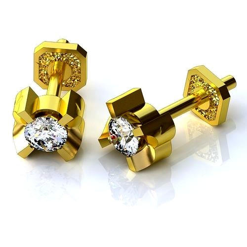 Gold Ear Studs With Diamonds 71 | 3D