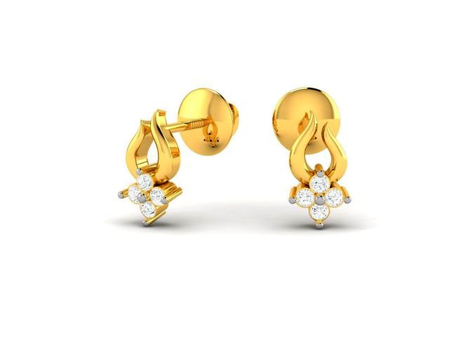 Gold Ear Studs With Diamonds 35 | 3D