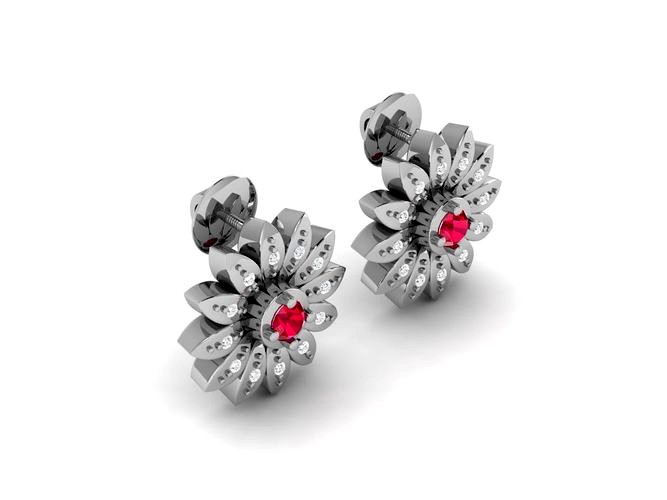 Flower Shaped Ear Studs With Gemstones 2 | 3D