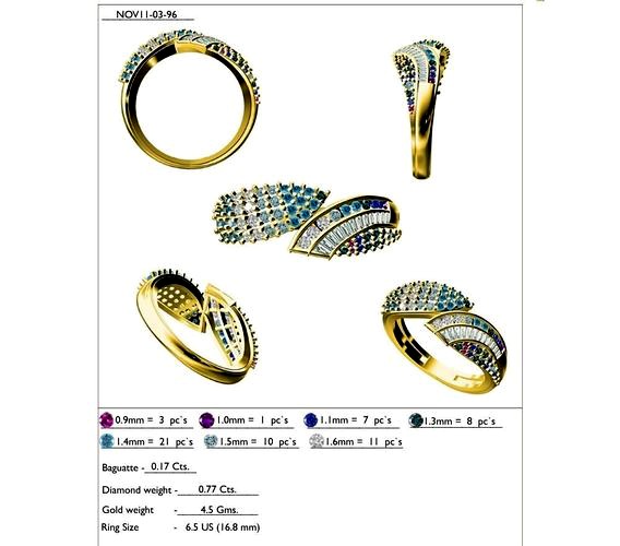 Spiral Gold Ring With Multicolor Gemstones | 3D