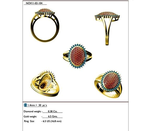 Oval Shaped Gold Ring With Multicolor Gemstones | 3D