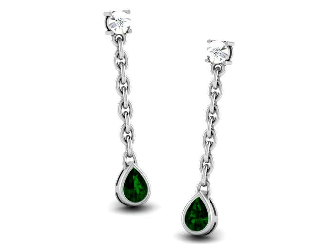 Drop Shape Drop Earrings With Emerald 1 | 3D