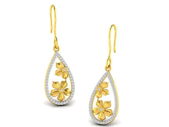 Drop Shaped Drop Earrings With Diamonds 6 | 3D