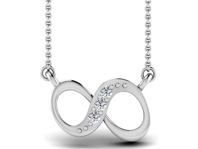 Infinity Loop Shape Silver Pendant With Diamonds | 3D