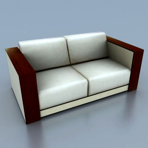 Two-Seat Wooden Beige Leather Couch