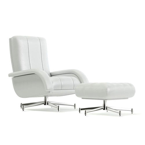 White Leather Swivel Chair with a Stool