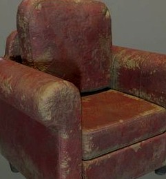 Old damaged  red leather armchair