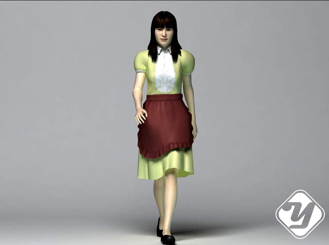 Young Female 3D Model in Maid Outfit