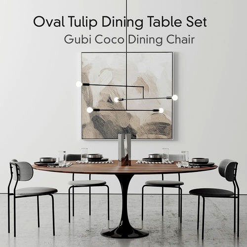 Oval Tulip Dining Table 78 inch walnut set