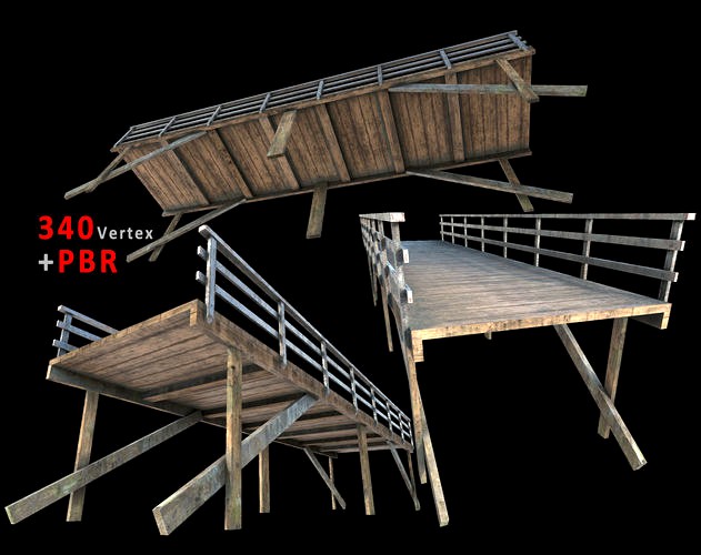 small wooden bridge - PBR  Game-Ready