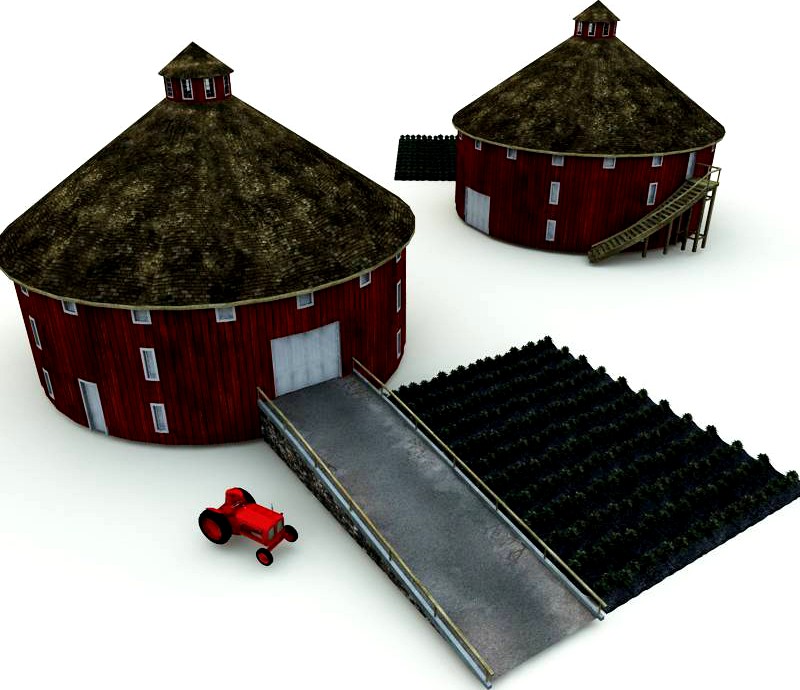 Round Barn and Antique Tractor for Poser