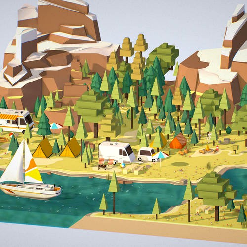 isometric style camping level constructor