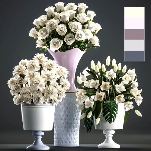 Bouquets of white flowers in vases