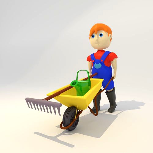 Cartoon Farmer with Wheelbarrow