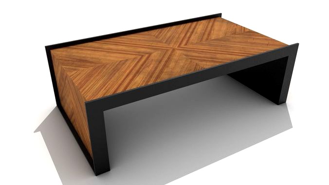 Angled Wood and Metal Wrap Around Coffee Table