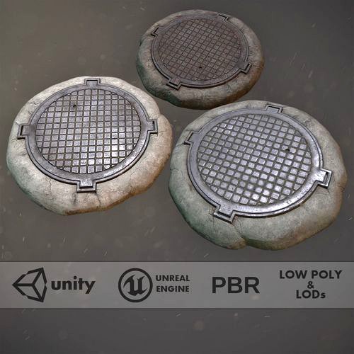 Sewer Hatch Pack 1 LODs Three Texture Options