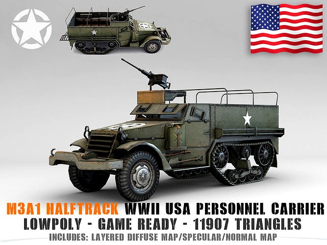 Low Poly M3A1 Half-track Personnel Carrier