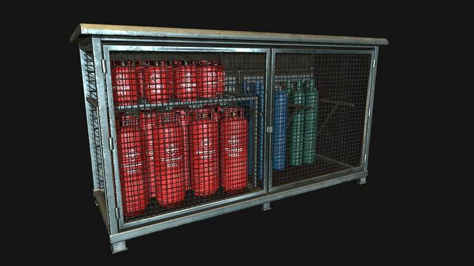 Low Poly PBR Gas Bottle Storage Cage