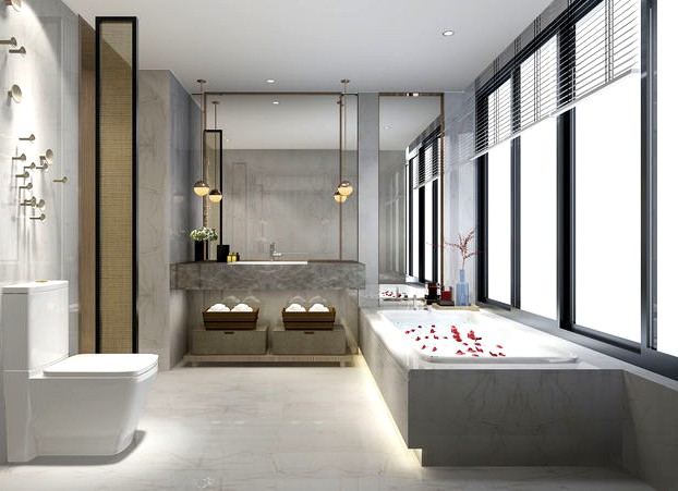 Modern luxury marble toilet and bathroom