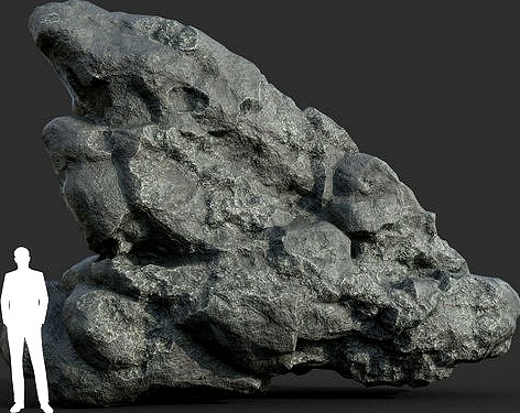 Low poly Damaged Black Rock 05 190429