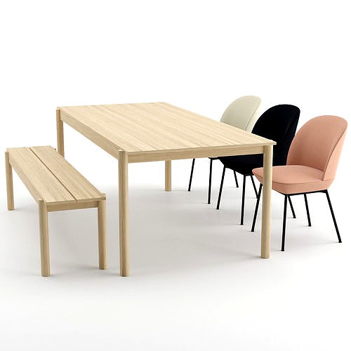 Oslo chair and Linear wood table with bench by MUUTO