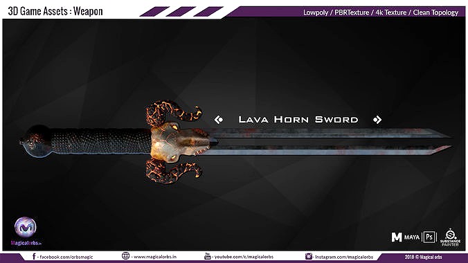 lava Horn Sword - PBR Game Ready Weapon