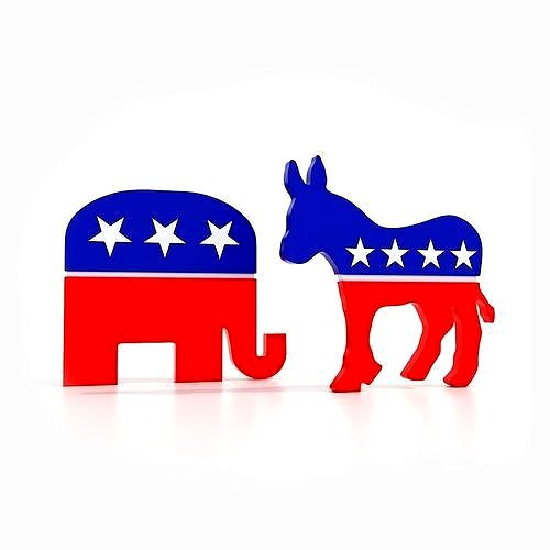 Democratic Donkey and Republican Elephant political symbols