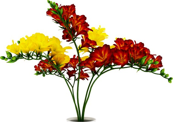 RedYellow Flowers in Pot 3D Model