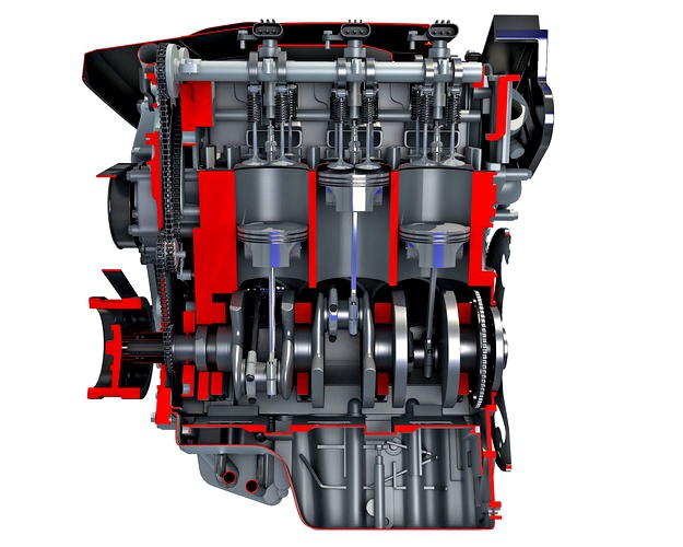Animated Sectioned V6 Engine