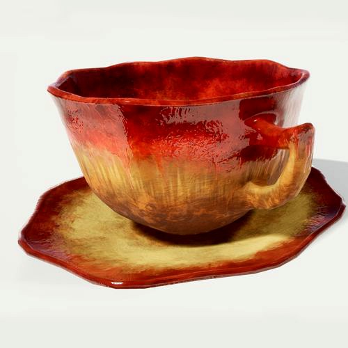 Teacup and Saucer Red Glazed