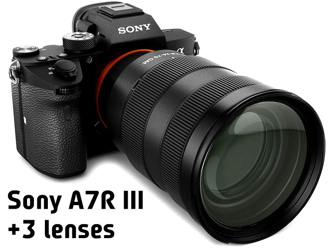 Sony Alpha 7R III with three lenses