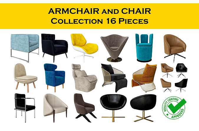 Chair and Armchair Collection 16 pieces 3d model